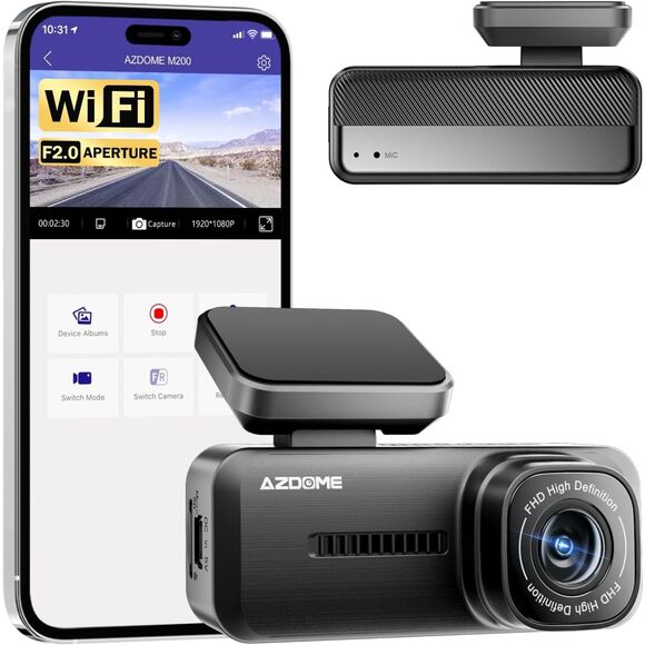 AZDOME M200 Dash Cam WiFi Mini Dashcam, 1080P Front Dash Camera for Cars - Picture 2 of 9